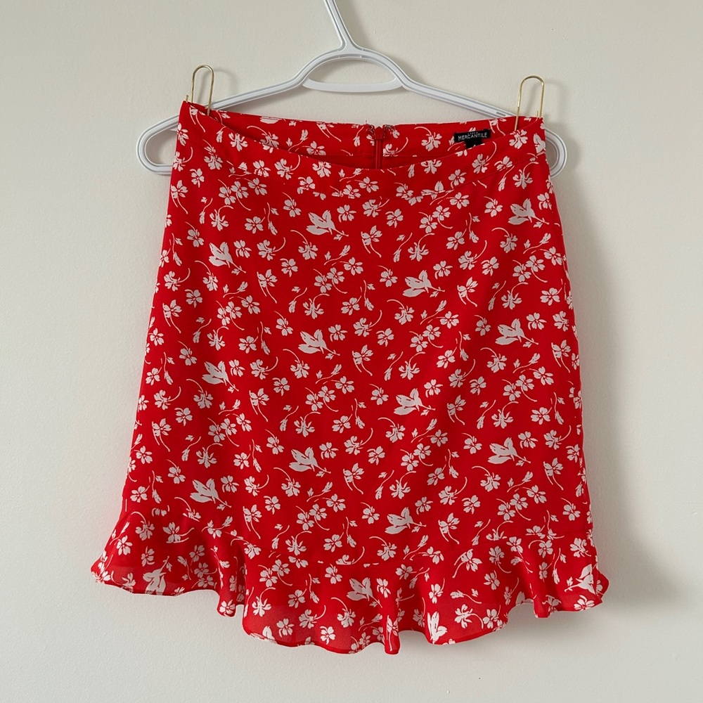 J.Crew Mercantile Red Floral Ruffle Mini Skirt